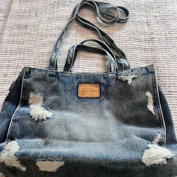 Telfar Distressed Medium Denim Tote - Blue - Picture 2 of 4
